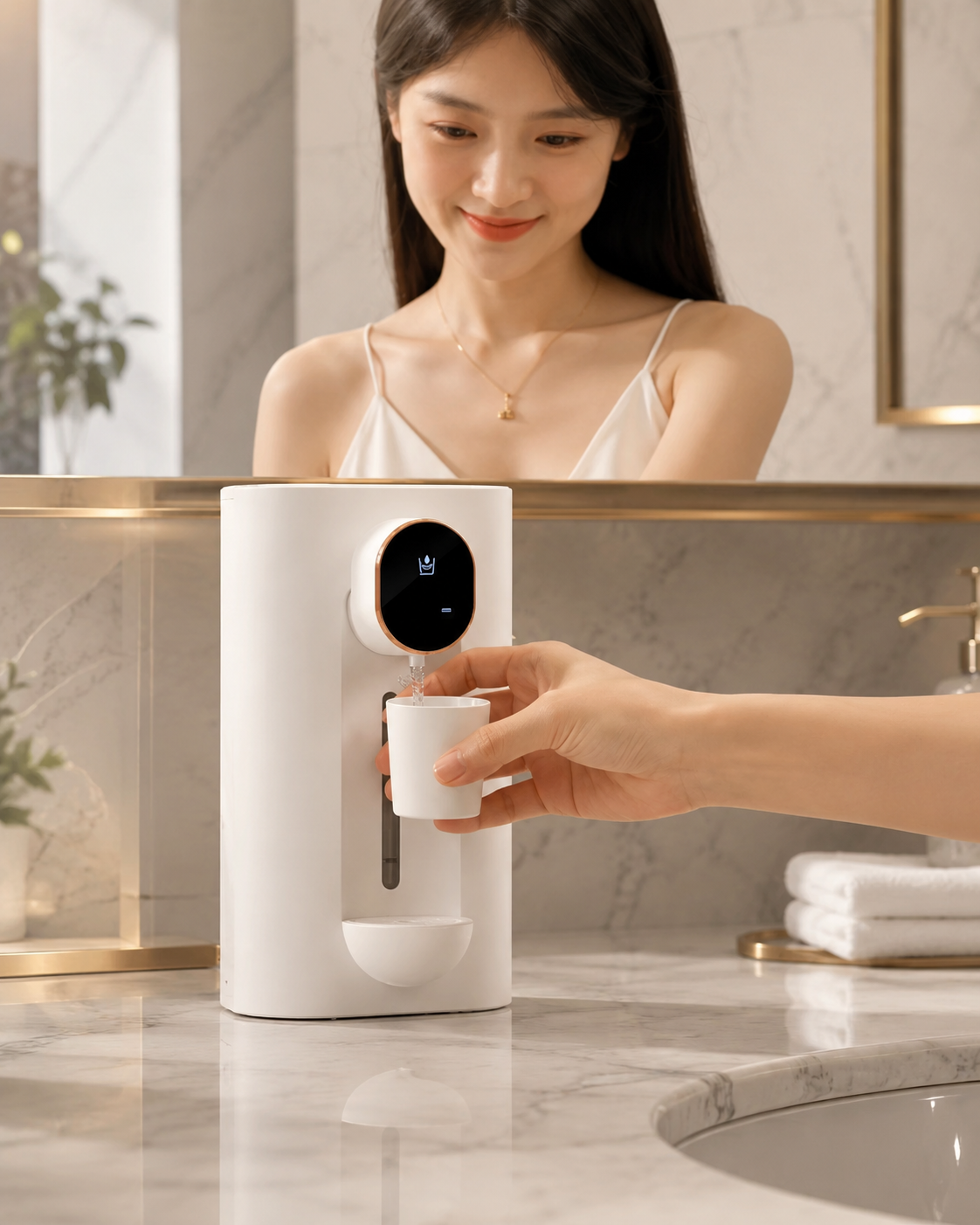 Wall Mounted Smart Mouthwash Dispenser with 2 Magnetic Cups