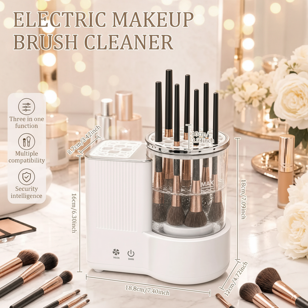 Luxe Brush Sanctuary™ – 3-in-1 Electric Makeup Brush Cleaner & Dryer